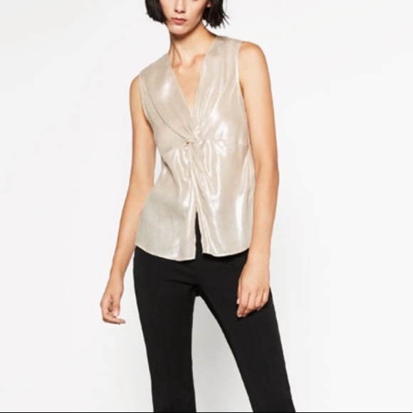 Zara Basic Metallic Front Knot Top - Picture 3 of 10